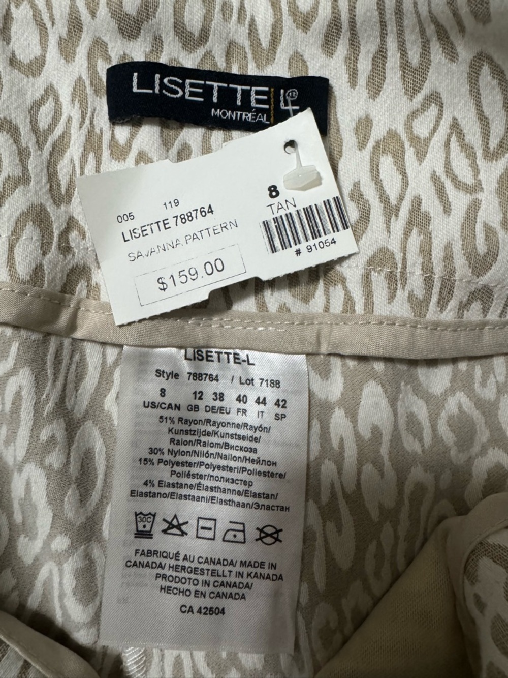 Lisette L Montréal Pull-On Pants Savanna Animal Print Tan Size 8 NWT - Picture 6 of 7